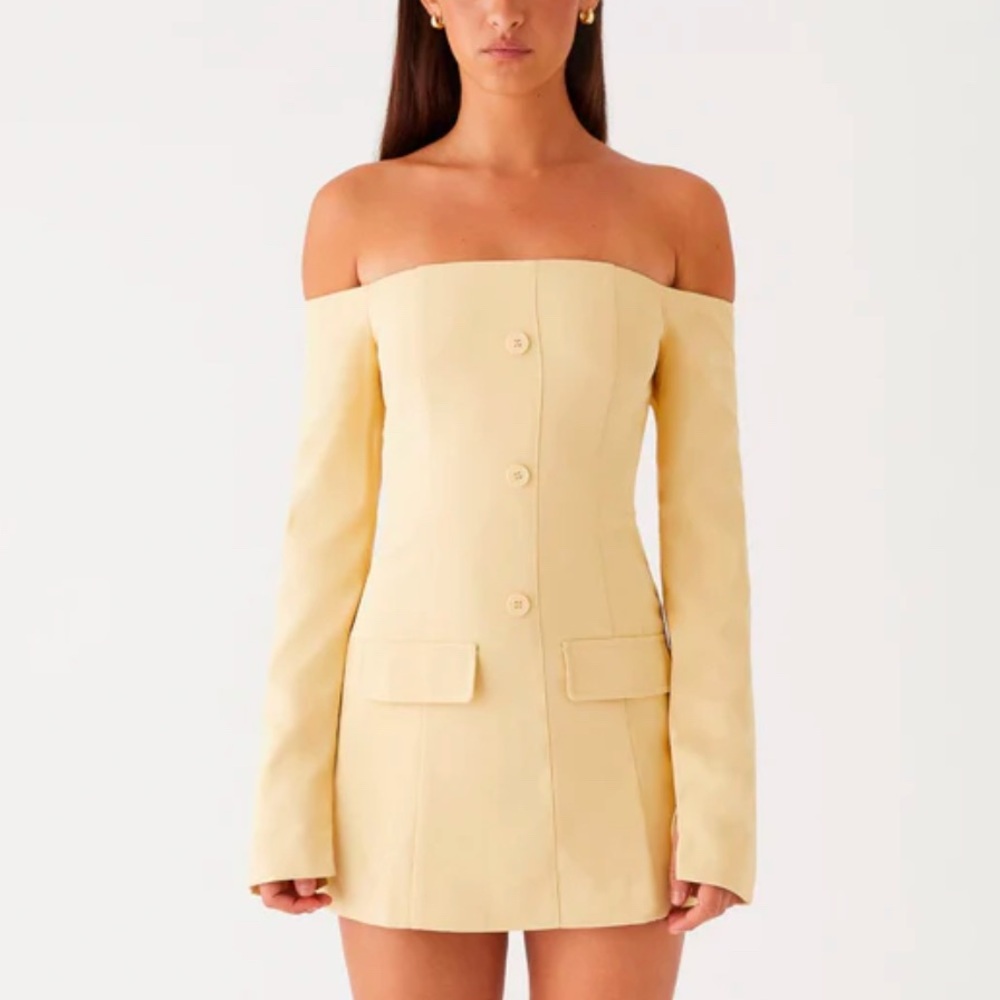 Peppermayo Yellow Off-Shoulder Mini Dress - Picture 2 of 4